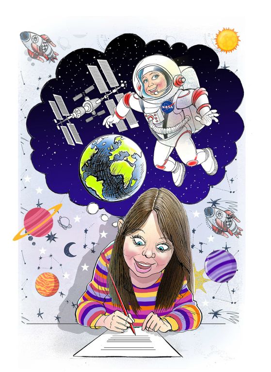 Girl imagines being a space woman working for NASA! And traveling to the international space station.